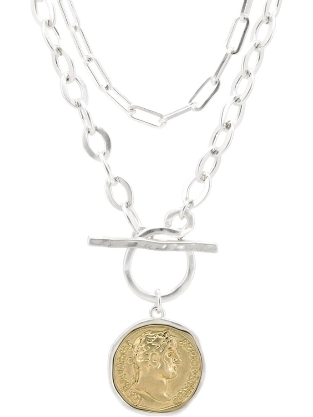 Elegant Women's Chunky Coin Necklace, 18K Gold Plated, 18-Inch Toggle Chain